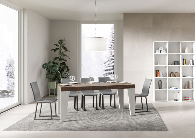 Tavolo-allungabile-90x180/284-cm-Naxy-Mix-piano-Bianco-Frassino---gambe-Noce-Itamoby
