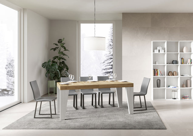 Tavolo-allungabile-90x180/284-cm-Naxy-Mix-piano-Bianco-Frassino---gambe-Noce-Itamoby