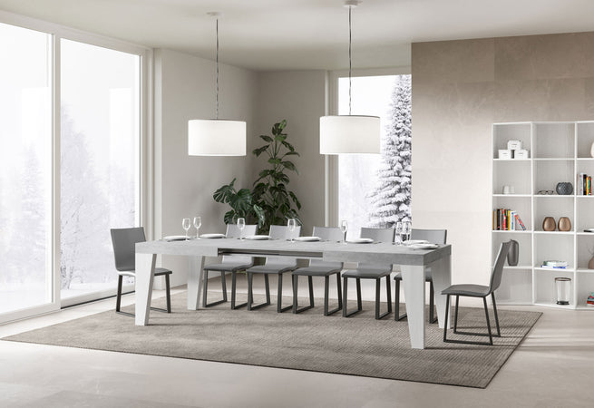 Tavolo-allungabile-90x180/284-cm-Naxy-Mix-piano-Bianco-Frassino---gambe-Noce-Itamoby