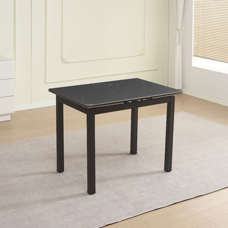 Tavolo allungabile Kyoto con piano in ceramica effetto marmo nero ardesia opaco e struttura in metallo nero