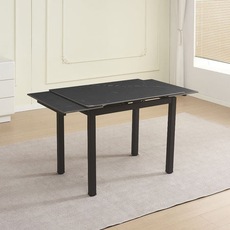 Tavolo allungabile Kyoto con piano in ceramica effetto marmo nero ardesia opaco e struttura in metallo nero