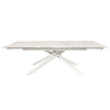 Tavolo allungabile Nefti con top in ceramica colore bianco statuario lucido con gambe bianche