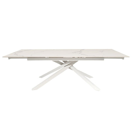 Tavolo allungabile Nefti con top in ceramica colore bianco statuario lucido con gambe bianche