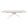 Tavolo allungabile Nefti con top in ceramica colore bianco statuario lucido con gambe bianche