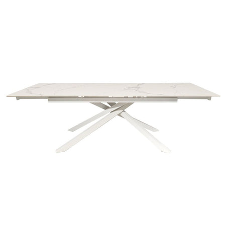 Tavolo allungabile Nefti con top in ceramica colore bianco statuario lucido con gambe bianche