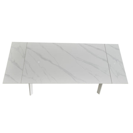 Tavolo allungabile Presena in ceramica colore bianco effetto marmo lucido e gambe metallo bianche