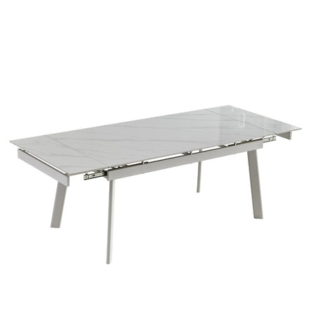 Tavolo allungabile Presena in ceramica colore bianco effetto marmo lucido e gambe metallo bianche