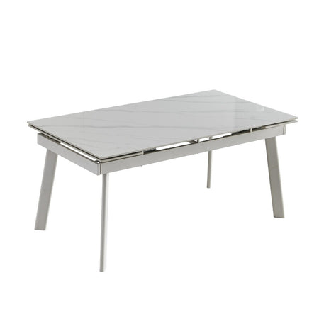Tavolo allungabile Presena in ceramica colore bianco effetto marmo lucido e gambe metallo bianche
