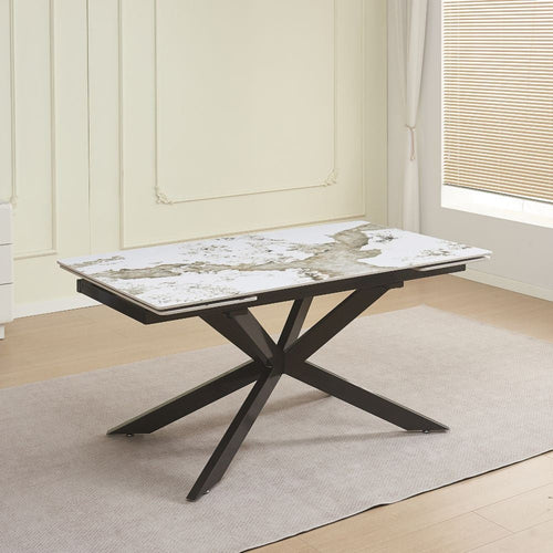 Tavolo allungabile Roxane con piano in ceramica effetto marmo arabesque M317 lucido e gambe in metallo nero