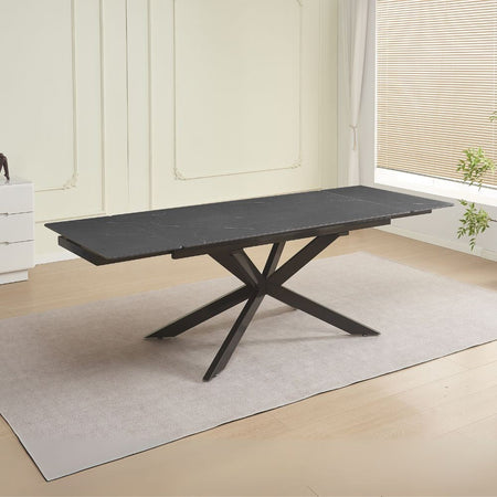 Tavolo allungabile Roxane con piano in ceramica effetto marmo nero ardesia C201 opaco e gambe in metallo nero