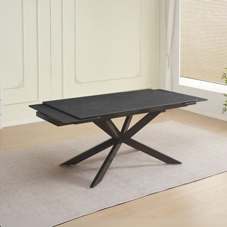 Tavolo allungabile Roxane con piano in ceramica effetto marmo nero ardesia C201 opaco e gambe in metallo nero