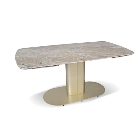 Tavolo allungabile Vesta con top in ceramica colore marrone atene lucido e gambe dorate