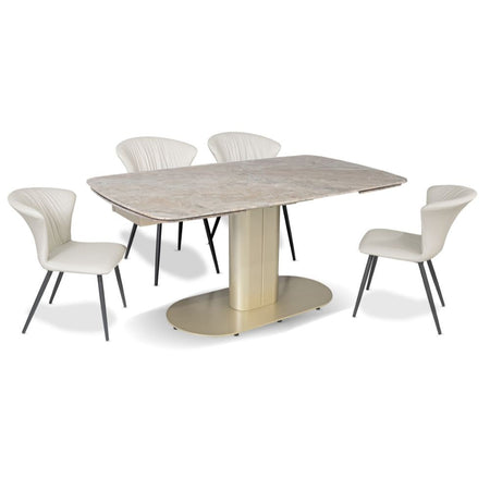 Tavolo allungabile Vesta con top in ceramica colore marrone atene lucido e gambe dorate