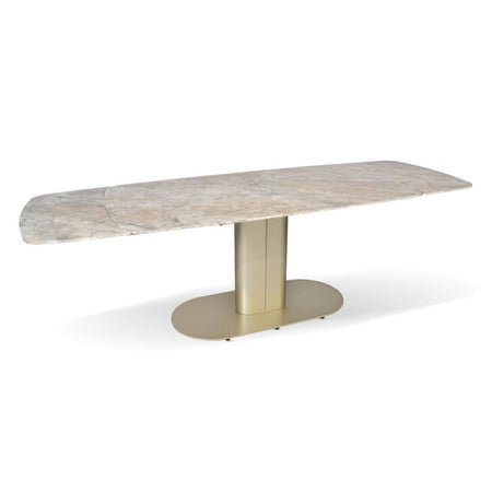 Tavolo allungabile Vesta con top in ceramica colore marrone atene lucido e gambe dorate