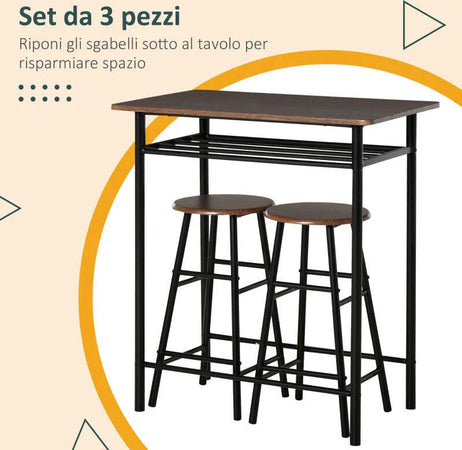 Tavolo-Alto-con-2-Sgabelli-per-Cucina,-Soggiorno,-Bar,-Struttura-in-Acciaio-con-Poggiapiedi-e-Mensola-JH6835-297BKJH6