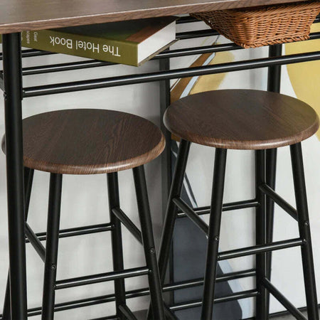 Tavolo-Alto-con-2-Sgabelli-per-Cucina,-Soggiorno,-Bar,-Struttura-in-Acciaio-con-Poggiapiedi-e-Mensola-JH6835-297BKJH6