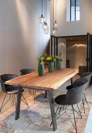 Tavolo Aron rettangolare, con gambe in acciaio, piano in legno di acacia, stile moderno Casa e cucina/Arredamento/Sala da pranzo/Tavoli da sala da pranzo Decor Space - Altamura, Commerciovirtuoso.it