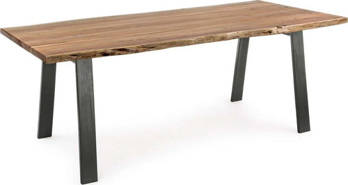 Tavolo Aron rettangolare, con gambe in acciaio, piano in legno di acacia, stile moderno Casa e cucina/Arredamento/Sala da pranzo/Tavoli da sala da pranzo Decor Space - Altamura, Commerciovirtuoso.it