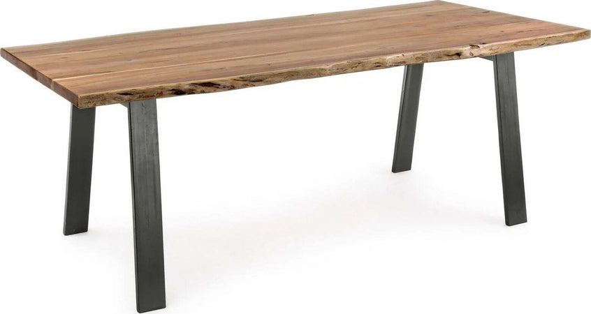 Tavolo Aron rettangolare, con gambe in acciaio, piano in legno di acacia, stile moderno Casa e cucina/Arredamento/Sala da pranzo/Tavoli da sala da pranzo Decor Space - Altamura, Commerciovirtuoso.it