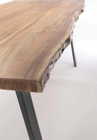 Tavolo Aron rettangolare, con gambe in acciaio, piano in legno di acacia, stile moderno Casa e cucina/Arredamento/Sala da pranzo/Tavoli da sala da pranzo Decor Space - Altamura, Commerciovirtuoso.it