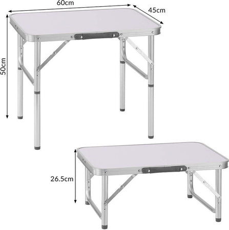 Tavolo-Campeggio-Picnic-Alluminio-60x45x50-Pieghevole-Valigetta-Piano-Formica