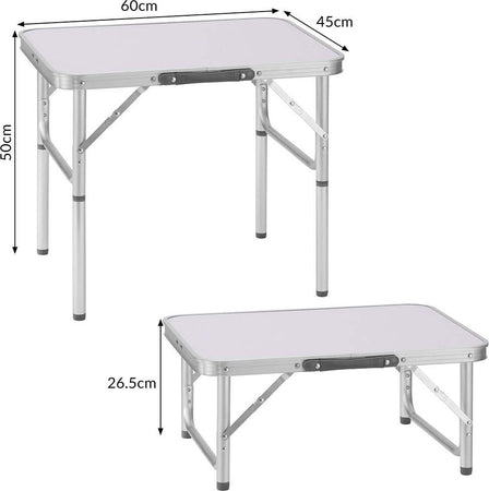 Tavolo-Campeggio-Picnic-Alluminio-60x45x50-Pieghevole-Valigetta-Piano-Formica