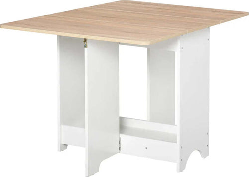 Tavolo-Consolle-a-Ribalta-con-Vano-Mensola,-Tavolino-da-Salotto-e-Cucina-Pieghevole-Salvaspazio,-Color-Legno-e-Bianco,-118x80x72cm-YT6835-339YT6