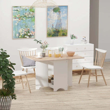 Tavolo-Consolle-a-Ribalta-con-Vano-Mensola,-Tavolino-da-Salotto-e-Cucina-Pieghevole-Salvaspazio,-Color-Legno-e-Bianco,-118x80x72cm-YT6835-339YT6