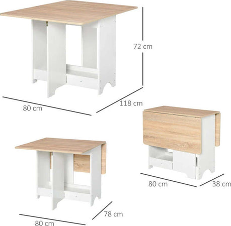 Tavolo-Consolle-a-Ribalta-con-Vano-Mensola,-Tavolino-da-Salotto-e-Cucina-Pieghevole-Salvaspazio,-Color-Legno-e-Bianco,-118x80x72cm-YT6835-339YT6