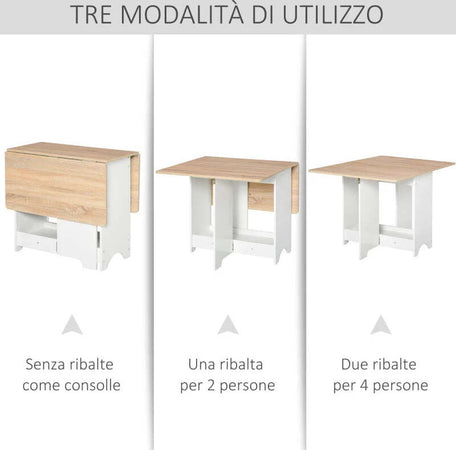 Tavolo-Consolle-a-Ribalta-con-Vano-Mensola,-Tavolino-da-Salotto-e-Cucina-Pieghevole-Salvaspazio,-Color-Legno-e-Bianco,-118x80x72cm-YT6835-339YT6