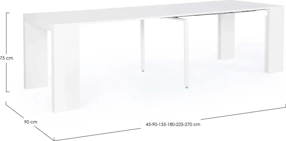 Tavolo consolle Daniel bianco con supporto centrale in acciaio, sistema telescopico di allungamento Casa e cucina/Arredamento/Sala da pranzo/Tavoli da sala da pranzo Decor Space - Altamura, Commerciovirtuoso.it
