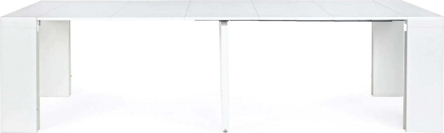 Tavolo consolle Daniel bianco con supporto centrale in acciaio, sistema telescopico di allungamento Casa e cucina/Arredamento/Sala da pranzo/Tavoli da sala da pranzo Decor Space - Altamura, Commerciovirtuoso.it