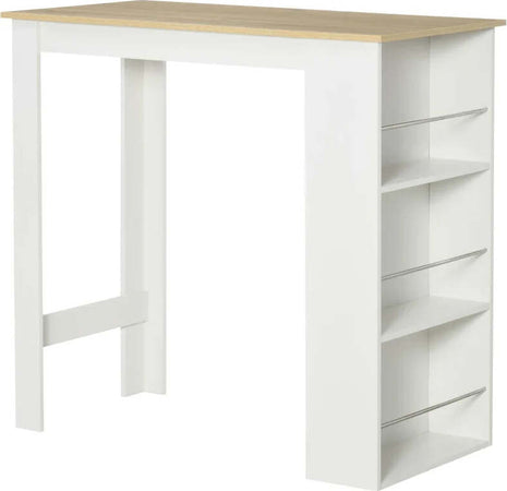 Tavolo-da-Bar-con-3-Mensole-e-Barre-Protettive,-in-Acciaio-e-Truciolato,-112x57x106-cm,-Bianco-BG7835-390WTBG7