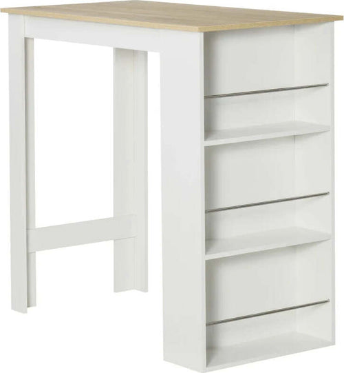 Tavolo-da-Bar-con-3-Mensole-e-Barre-Protettive,-in-Acciaio-e-Truciolato,-112x57x106-cm,-Bianco-BG7835-390WTBG7
