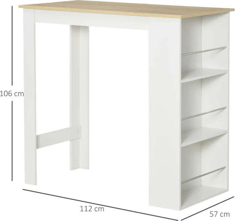 Tavolo-da-Bar-con-3-Mensole-e-Barre-Protettive,-in-Acciaio-e-Truciolato,-112x57x106-cm,-Bianco-BG7835-390WTBG7