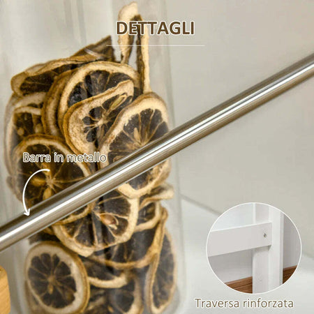Tavolo-da-Bar-con-3-Mensole-e-Barre-Protettive,-in-Acciaio-e-Truciolato,-112x57x106-cm,-Bianco-BG7835-390WTBG7