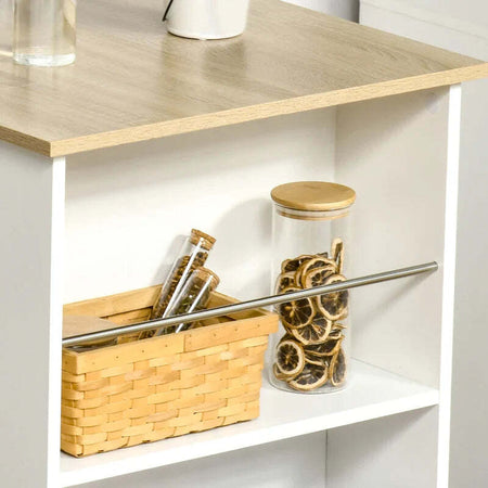 Tavolo-da-Bar-con-3-Mensole-e-Barre-Protettive,-in-Acciaio-e-Truciolato,-112x57x106-cm,-Bianco-BG7835-390WTBG7