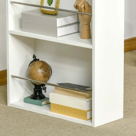 Tavolo-da-Bar-con-3-Mensole-e-Barre-Protettive,-in-Acciaio-e-Truciolato,-112x57x106-cm,-Bianco-BG7835-390WTBG7