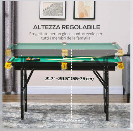 Tavolo-da-Biliardo-ad-Altezza-Regolabile-con-Accessori,-in-MDF-e-Acciaio,-140x60x55-75-cm,-Verde-TY6A70-082V00GNTY6