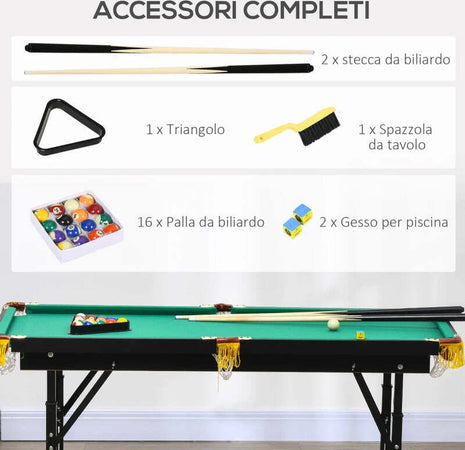 Tavolo-da-Biliardo-ad-Altezza-Regolabile-con-Accessori,-in-MDF-e-Acciaio,-140x60x55-75-cm,-Verde-TY6A70-082V00GNTY6