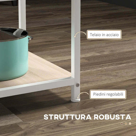 Tavolo-da-Pranzo-per-4-6-Persone-con-2-Ripiani-Integrati,-in-Acciaio-e-MDF,-Ø100x76-cm,-Bianco-e-Rovere-QS683A-050V80AKQS6