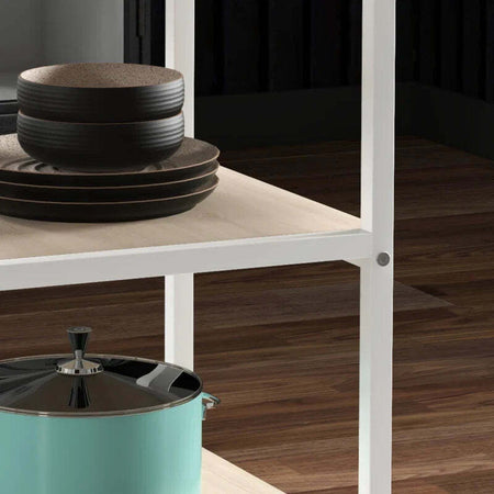 Tavolo-da-Pranzo-per-4-6-Persone-con-2-Ripiani-Integrati,-in-Acciaio-e-MDF,-Ø100x76-cm,-Bianco-e-Rovere-QS683A-050V80AKQS6