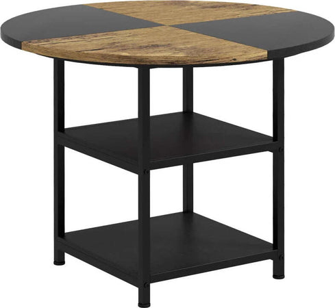 Tavolo-da-Pranzo-per-4-6-Persone-con-2-Ripiani-Integrati,-in-Acciaio-e-MDF,-Ø100x76-cm,-Nero-e-Marrone-QW883A-050V80BKQW8