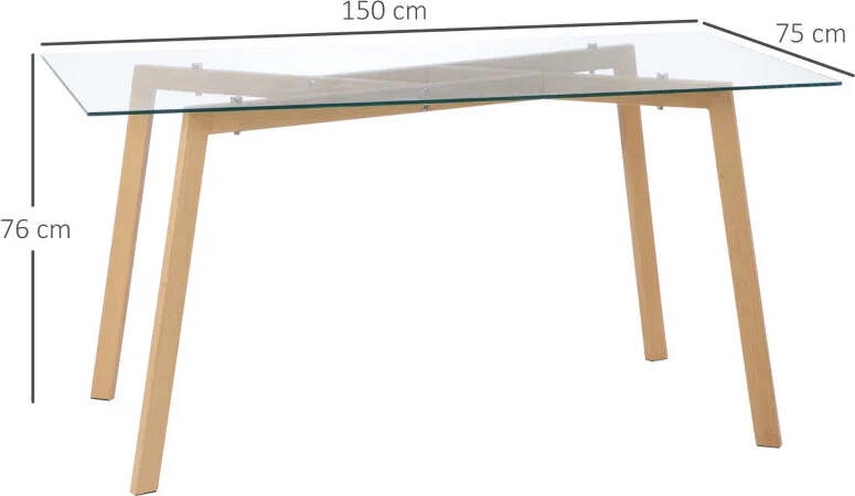 Tavolo-da-Pranzo-Rettangolare-per-6-Persone-max,-in-Acciaio-con-Piano-in-Vetro-Temperato,-150x75x76-cm-LK7835-837V01TPLK7