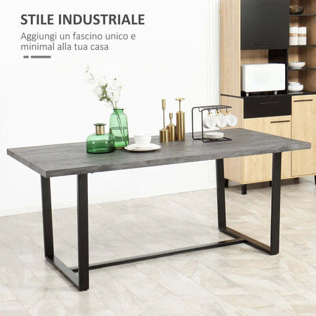 Tavolo-da-Pranzo-Rettangolare-Stile-Industriale-per-8-Persone,-180x90x75cm,-Grigio-e-Nero-WR3835-841V00GYWR3