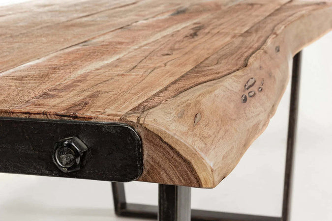 Tavolo Elmer rettangolare, con gambe in acciaio, piano in legno di acacia, stile moderno Casa e cucina/Arredamento/Sala da pranzo/Tavoli da sala da pranzo Decor Space - Altamura, Commerciovirtuoso.it