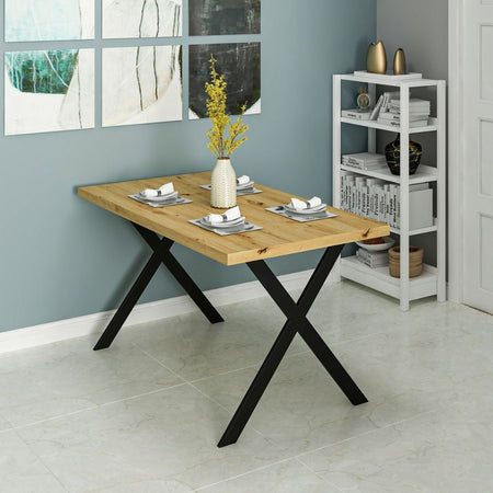 Tavolo fisso Brayn con piano rovere e piedi in ferro nero