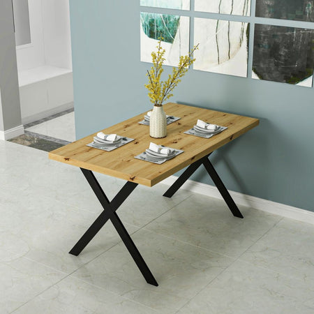 Tavolo fisso Brayn con piano rovere e piedi in ferro nero