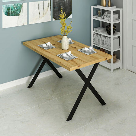 Tavolo fisso Brayn con piano rovere e piedi in ferro nero