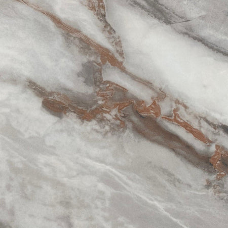 Tavolo fisso Linus con piano in ceramica effetto marmo grigio lucido e gambe in metallo nero